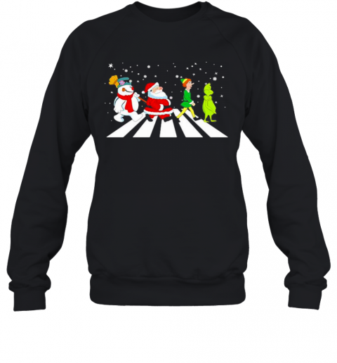 The Beatles Snowman Santa Elf And Grinch Abbey Road Christmas T-Shirt Unisex Sweatshirt
