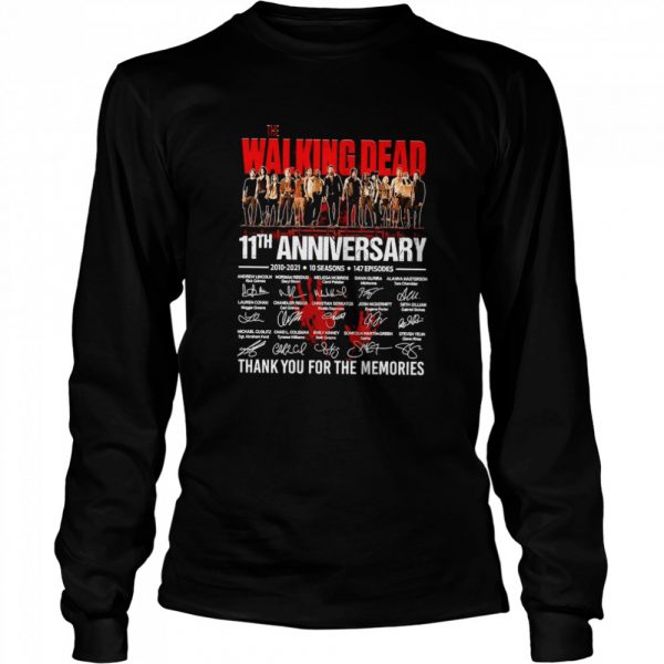 The Walking Dead 11th Anniversary 2010 2021 10 Seasons 147 Episodes Thank You For The Memories Signatures  Long Sleeved T-shirt