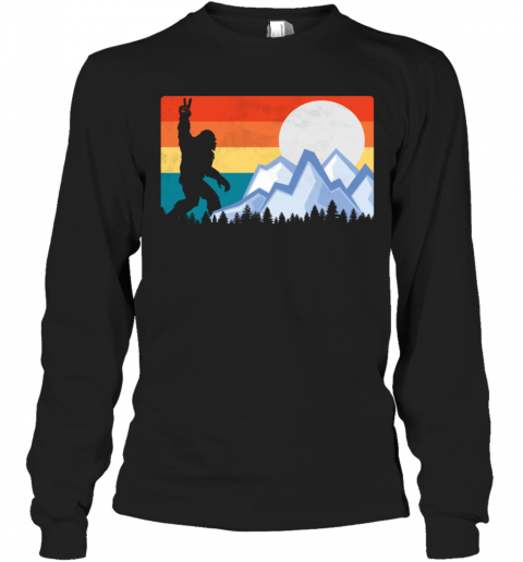 Vintage Bigfoot Sunset Hiking Outdoors Wilderness T-Shirt Long Sleeved T-shirt 