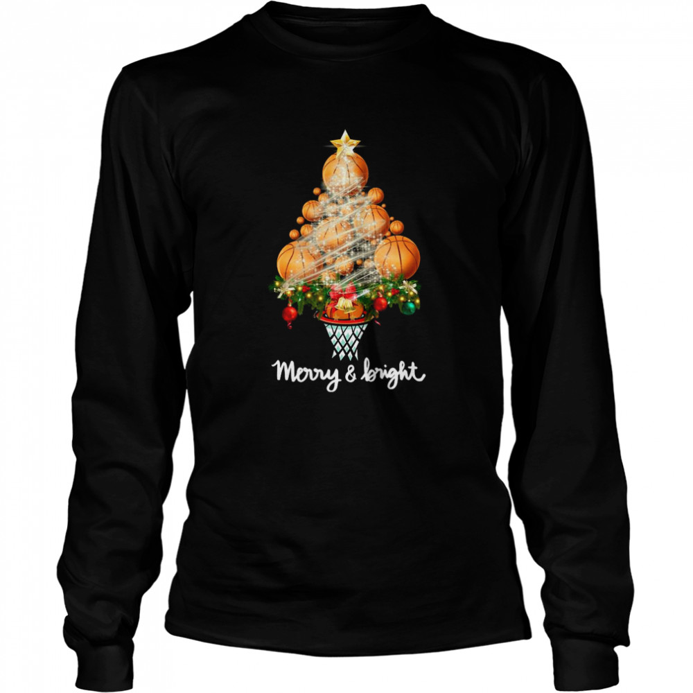 Volleyball Merry And Bright Christmas Tree Long Sleeved T-shirt