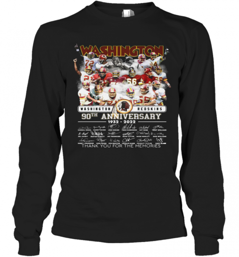 Washington Redskins 90Th Anniversary 1932 2022 Thank You For The Memories Signatures T-Shirt Long Sleeved T-shirt 