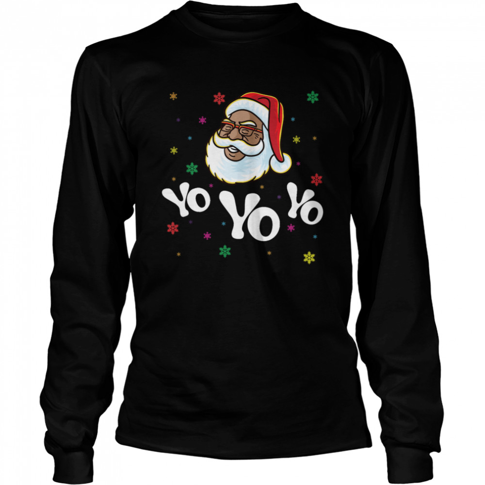 Yo Yo Yo Santa Claus Afro American Africa Black Hip Hop Rap Long Sleeved T-shirt