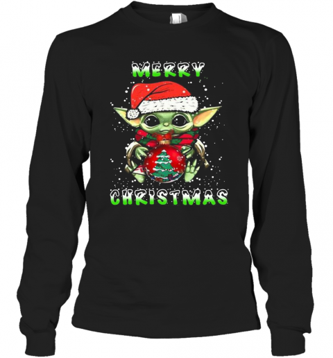 Yoda Santa Hug Balls Merry Christmas T-Shirt Long Sleeved T-shirt 