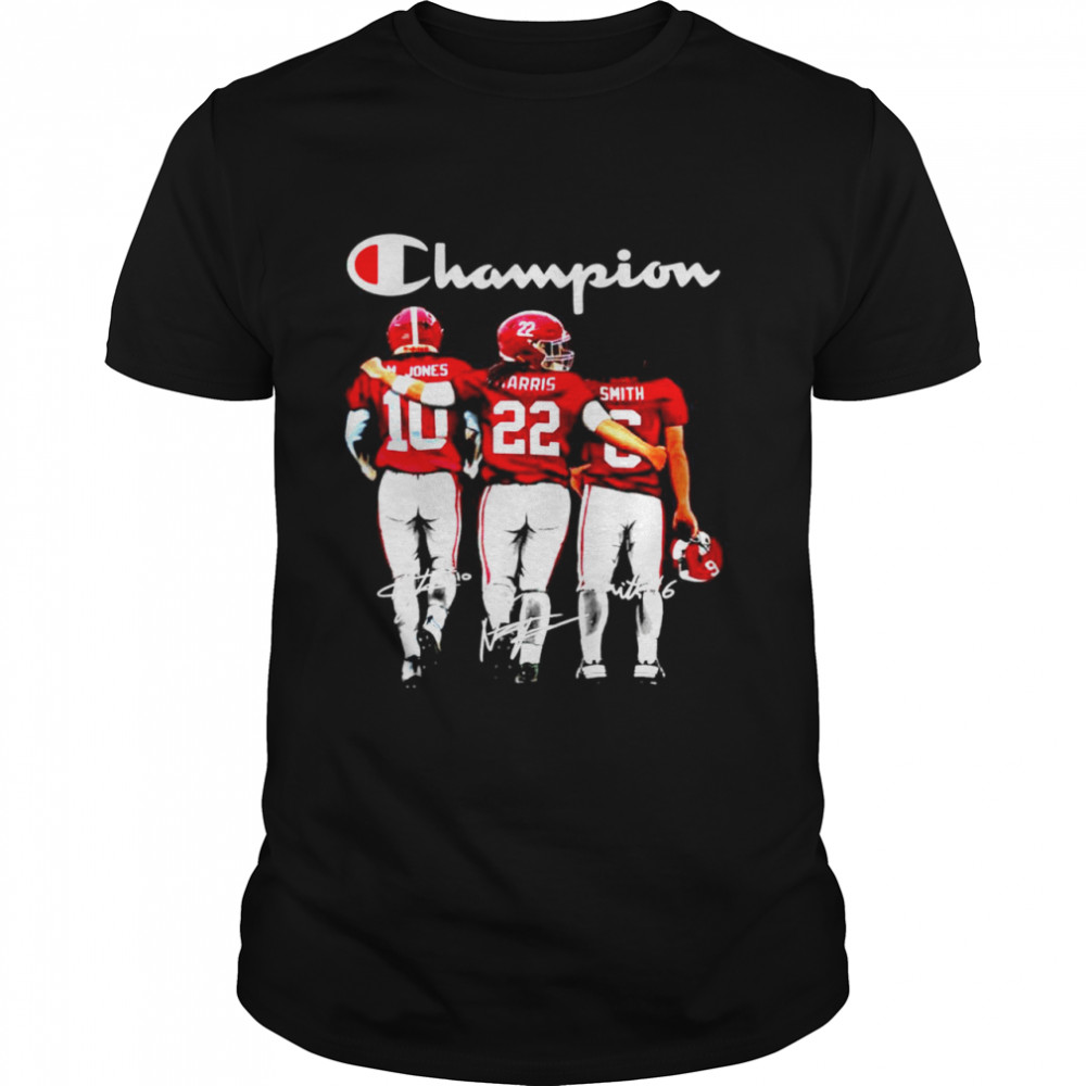 Alabama Crimson Tide Mac Jones Najee Harris and Devonta Smith Champions signatures Classic Men's T-shirt