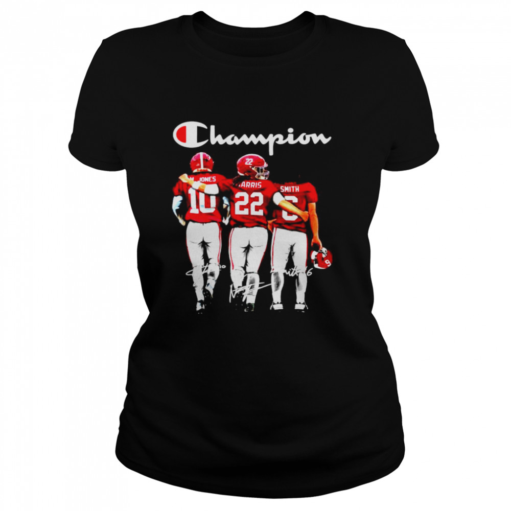 Alabama Crimson Tide Mac Jones Najee Harris and Devonta Smith Champions signatures Classic Women's T-shirt