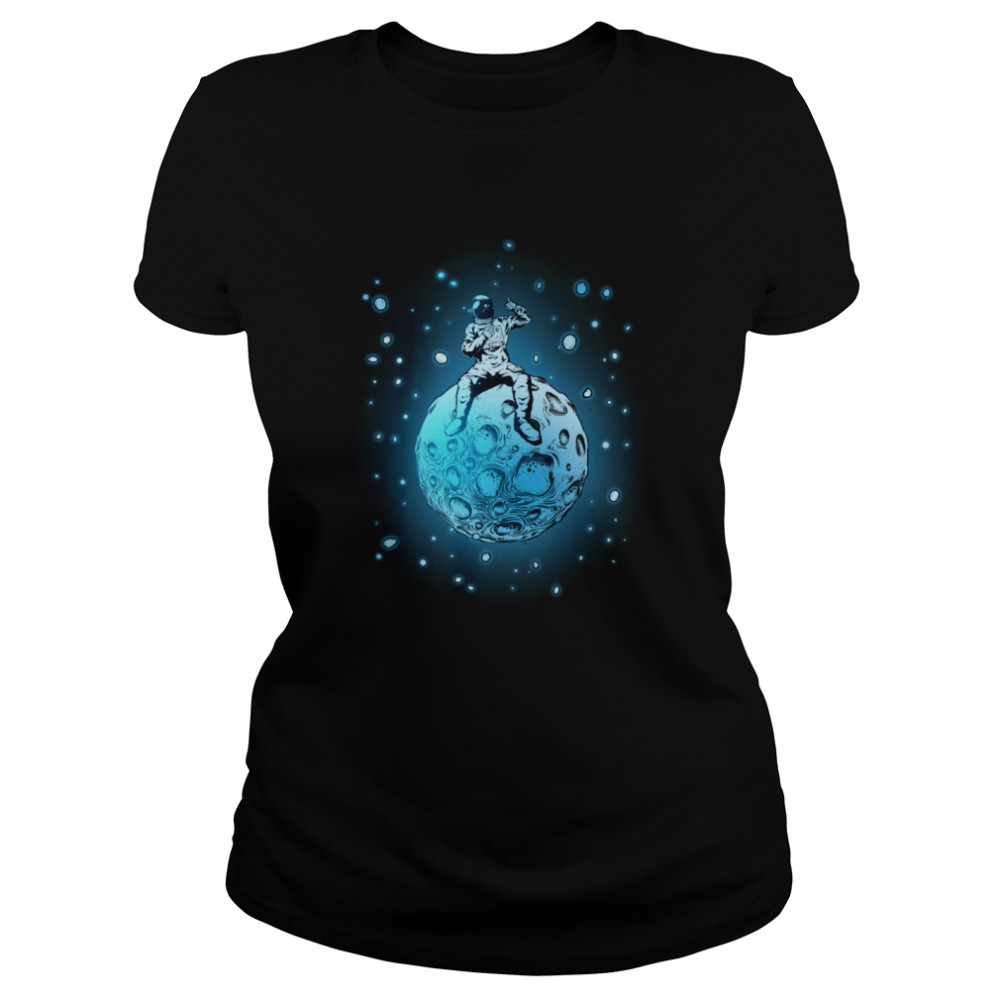 Astronaut Sitting On Planet Outer Space Classic Women's T-shirt
