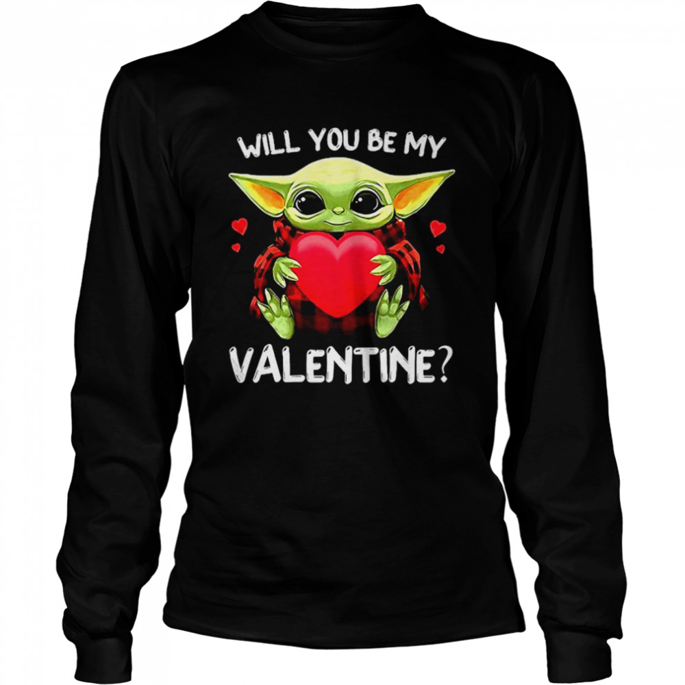 Baby Yoda Hug Heart Will You Be My Valentine Long Sleeved T-shirt