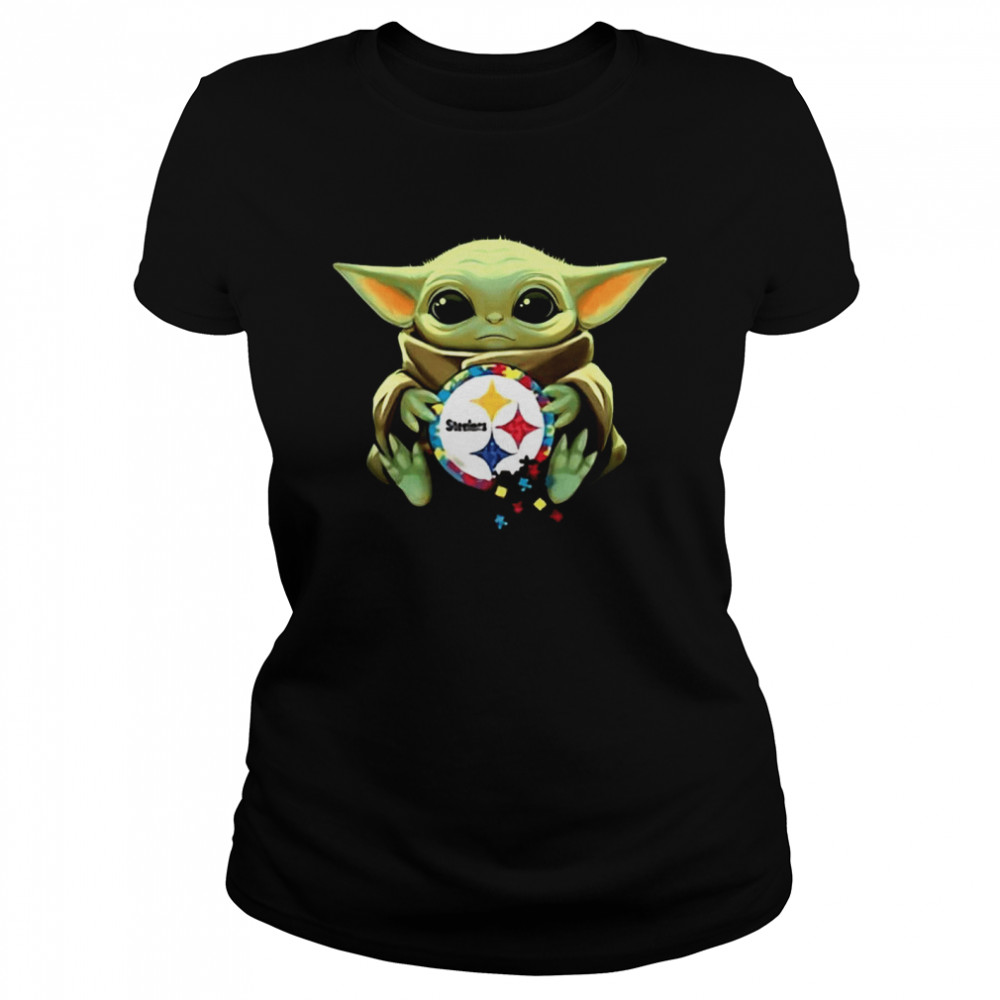 Baby Yoda Hug Pitbull Steelers Logo 2021 Classic Women's T-shirt