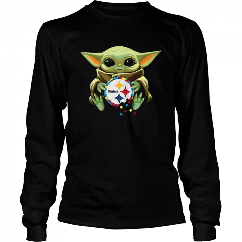 Baby Yoda Hug Pitbull Steelers Logo 2021 Long Sleeved T-shirt