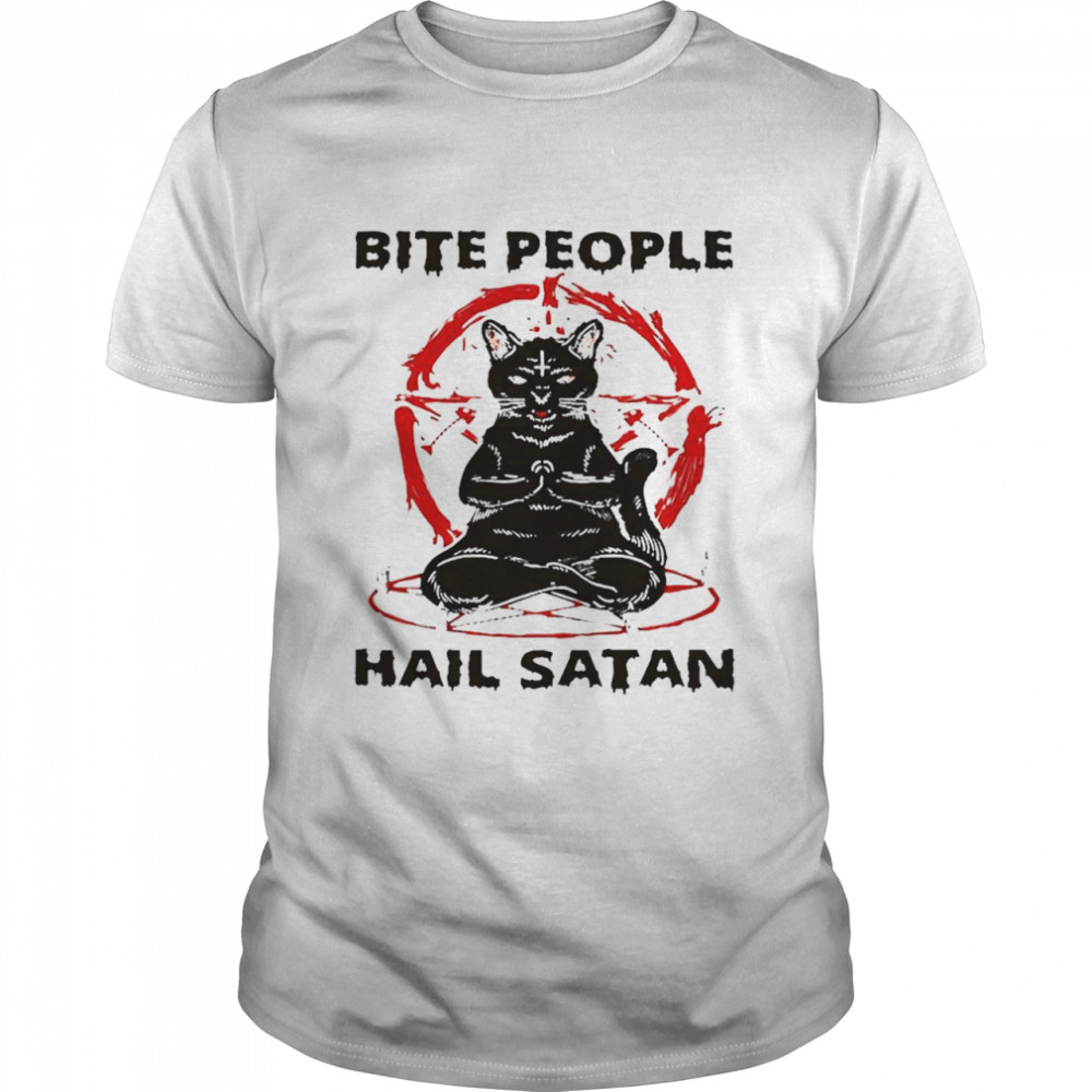 Black cat bite people hail satan shirt
