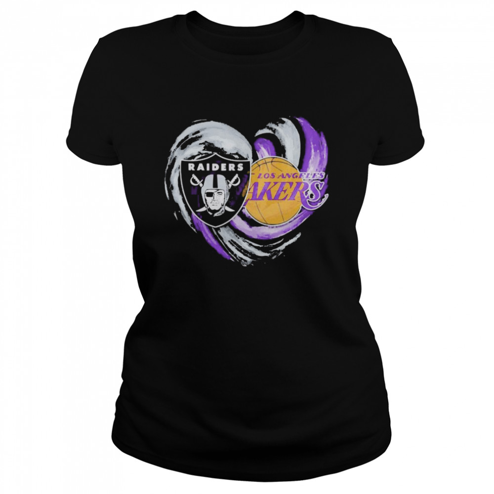 Las vegas Raiders and Los Angeles Lakers heart Classic Women's T-shirt