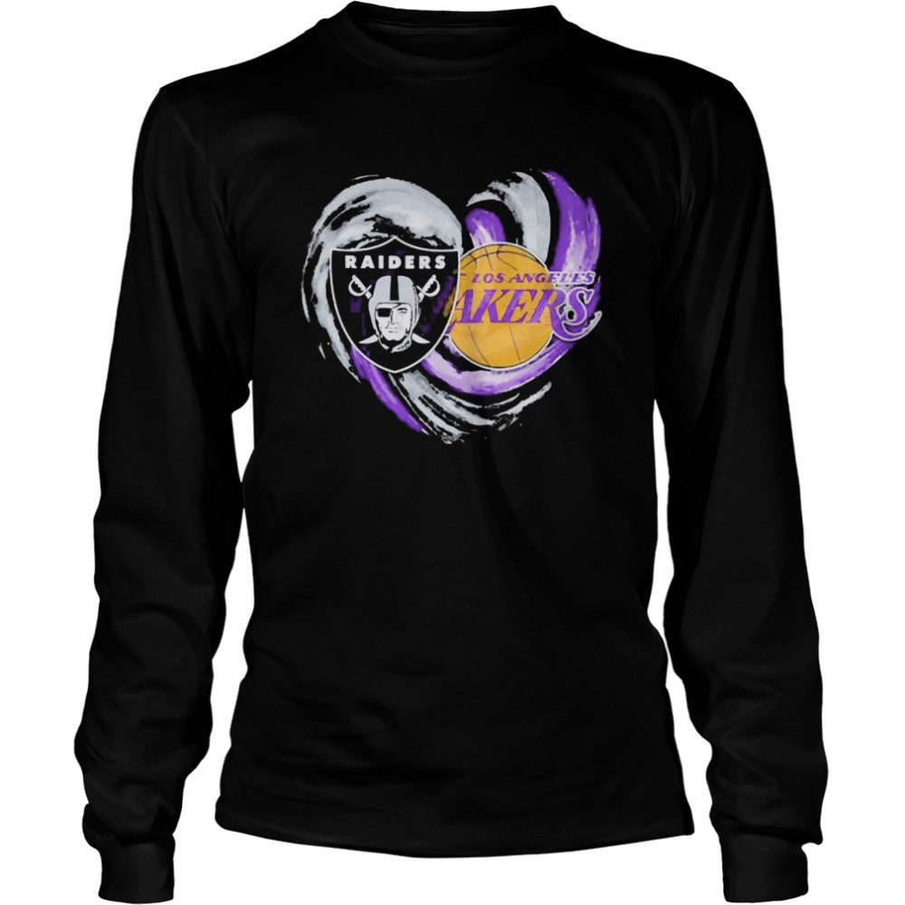 Las vegas Raiders and Los Angeles Lakers heart Long Sleeved T-shirt