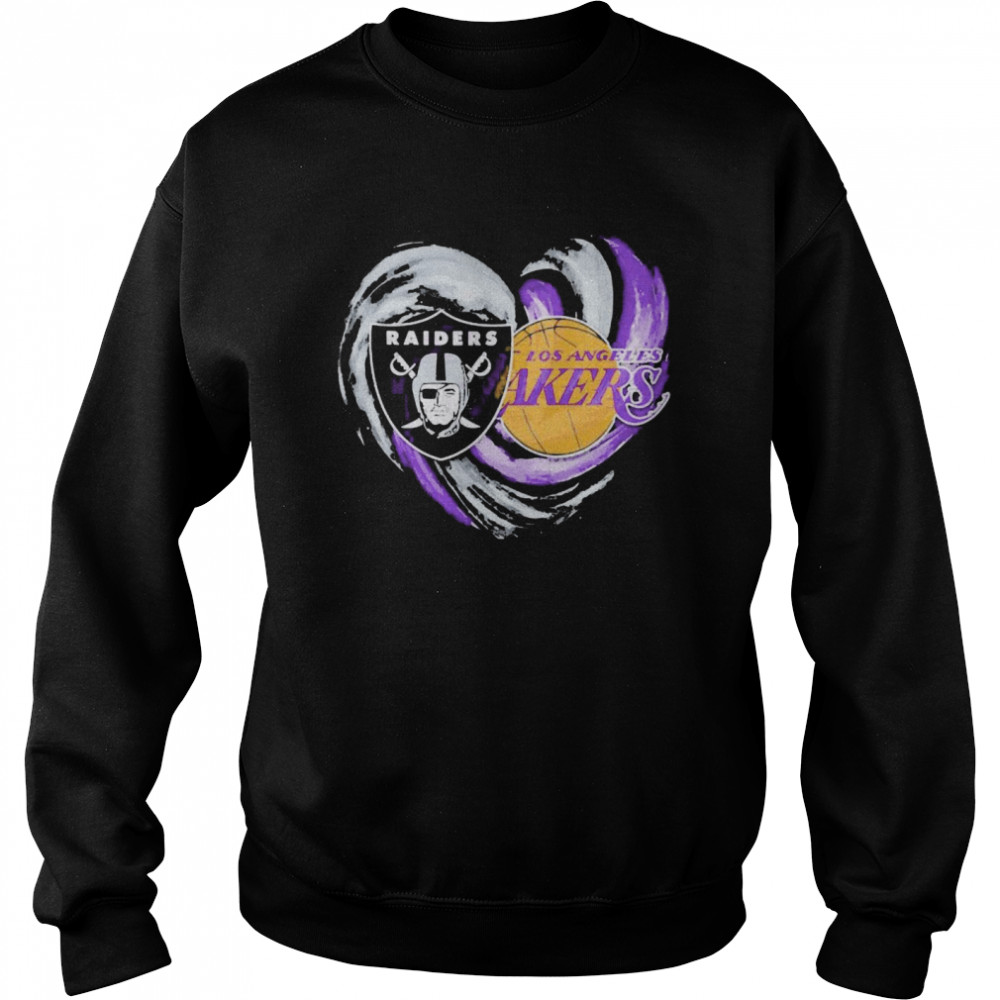 Las vegas Raiders and Los Angeles Lakers heart Unisex Sweatshirt