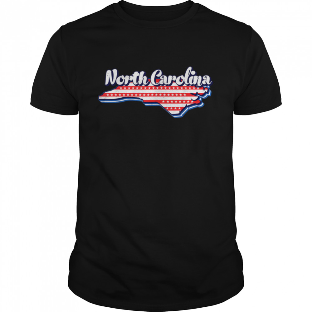 North Carolina Map Outline 4th Of July USA Flag States shirt