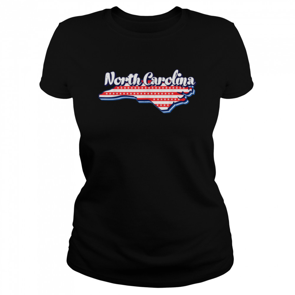 North Carolina Map Outline 4th Of July USA Flag States Classic Women's T-shirt