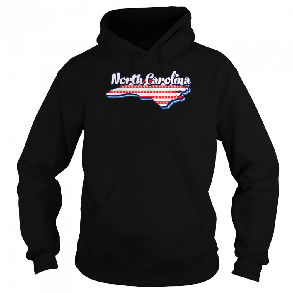 North Carolina Map Outline 4th Of July USA Flag States Unisex Hoodie