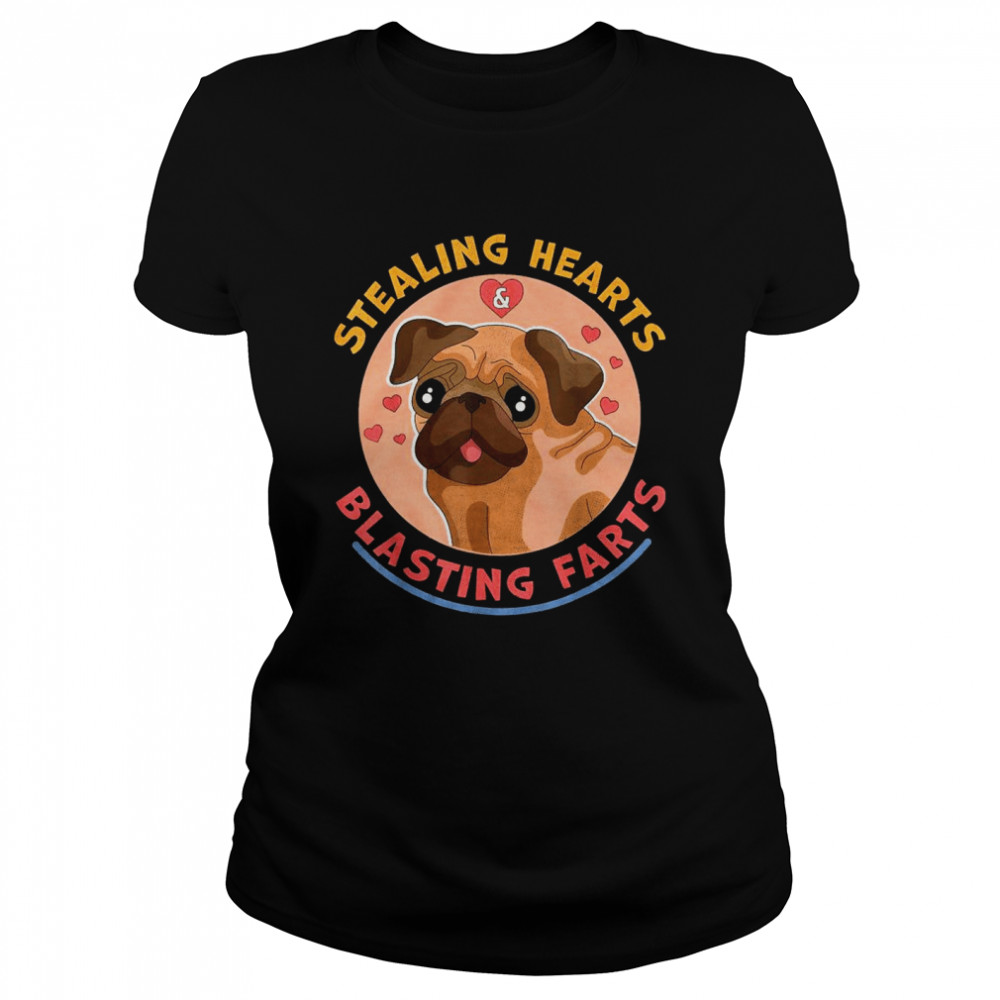 Pug Dog Stealing Hearts Blasting Farts Classic Women's T-shirt