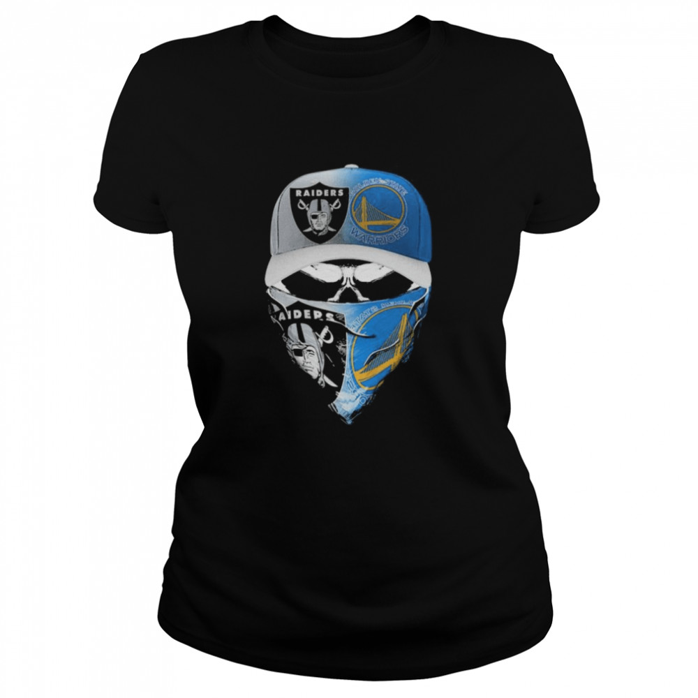 Skull face mask Oakland Raiders and Golden State Warriors Classic Women's T-shirt