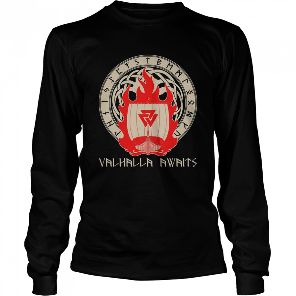 Valhalla Awaits Viking Logo Long Sleeved T-shirt