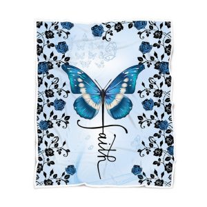 Blue Butterfly Quilt Sherpa Fleece Blanket